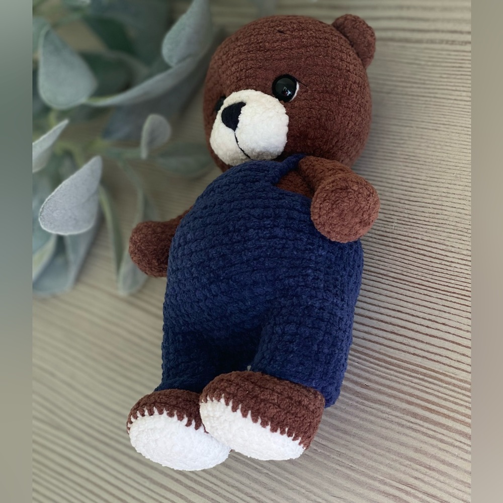 ‼️Handmade/Crochet Bear In Overalls ‼️ - Picture 3 of 8